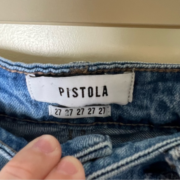 Pistola Distressed Cut-Off Blue Jean Shorts Contrast Back Pocket Size 27 Raw Hem - Picture 5 of 8